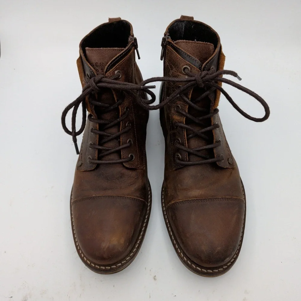 Bullboxer Kelden Brown Leather Cap Toe Combat Boots Mens 8 Side Zip Portugal